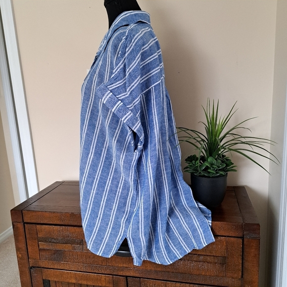 ❤️ NWT Jachs Girlfriend Short Sleeved Linen Blend Blouse XXL Striped Lightwe… - Picture 7 of 14